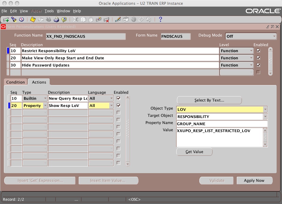 Snapshot 2009 01 15 22 31 29 Form Personalization: Restrict the Responsibilities LoV without Disabling the End Date Field on the form FNDSCAUS